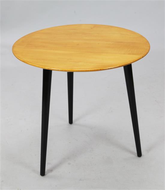 A 1950s satin birch circular cocktail table, W. 2ft. H. 1ft 10in.